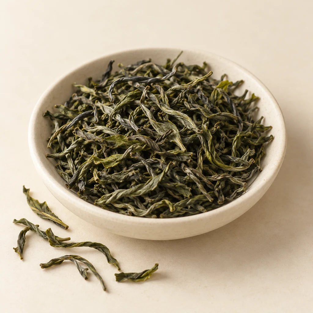 Assam orthodox green tea raw ingredient — illustrative catalogue image